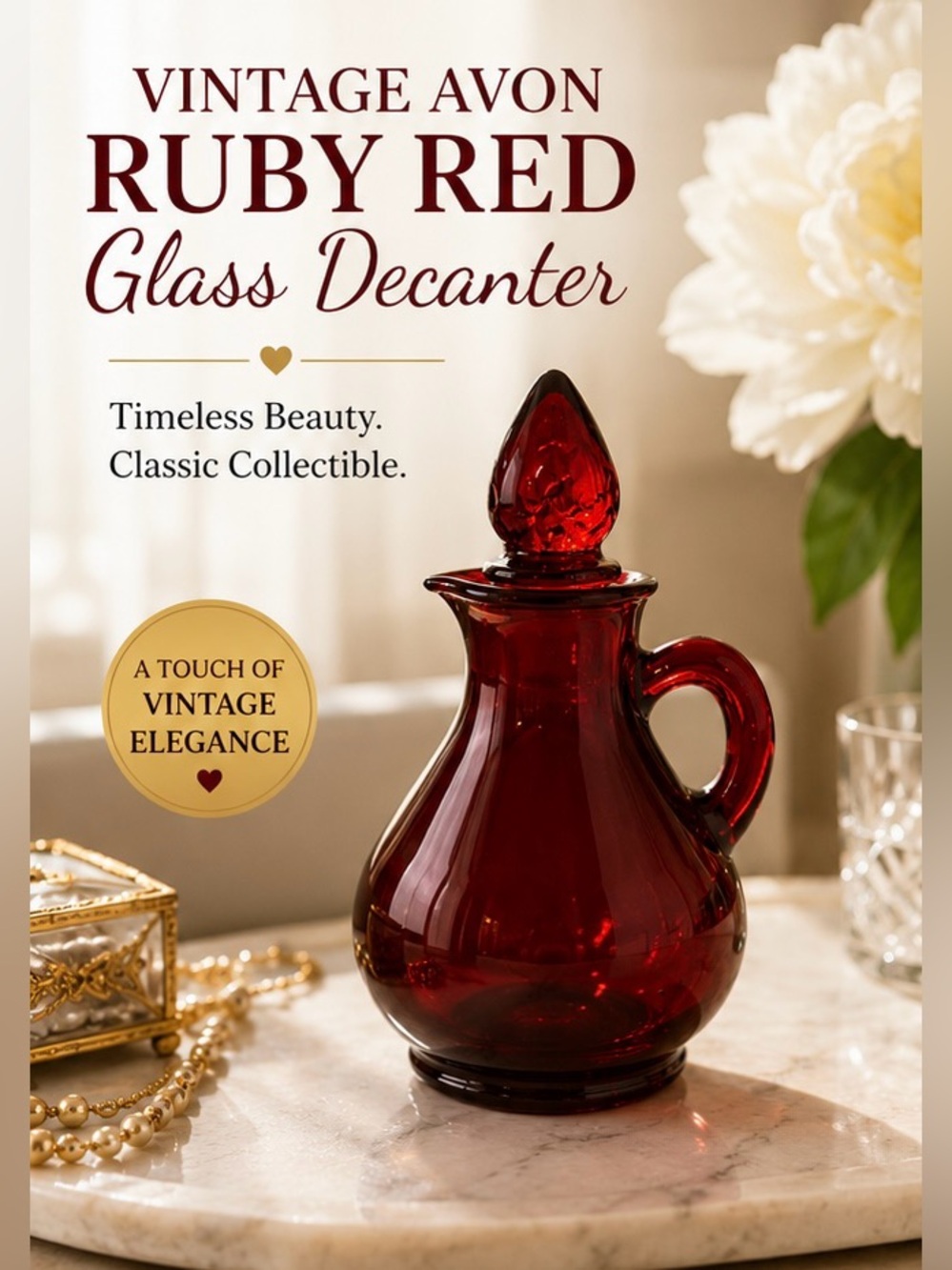 Vintage Avon Ruby Red Glass Decanter Collectible